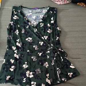 West Kei Green Floral Wrap Tank Top
